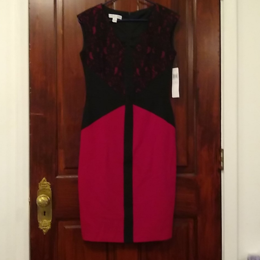 NWT.Red and Black Lace Sleeveless Dress
